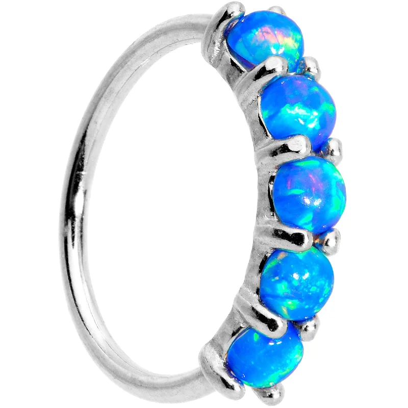 Bold Nose Rings for Stylish Impact -20 Gauge Blue Synthetic Opal 14kt White Gold Seamless Circular Ring Bold Nose Rings for Stylish Impact -20 Gauge Blue Synthetic Opal 14kt White Gold Seamless Circular Ring