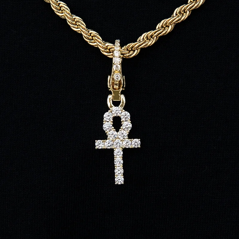 Personalized Charm Bracelets for Men-Micro Ankh Cross Clip On Pendant in Yellow Gold Personalized Charm Bracelets for Men-Micro Ankh Cross Clip On Pendant in Yellow Gold