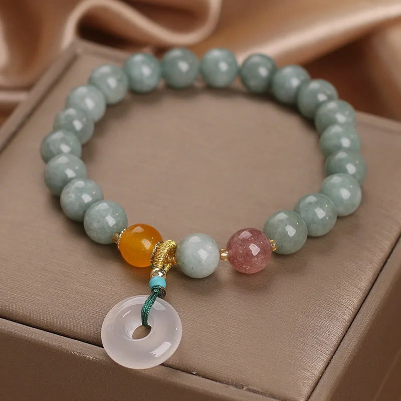 Simple Bangle Bracelets for Women-Buddha Stones Natural Jade Strawberry Quartz Bead Peace Buckle Prosperity Bracelet Simple Bangle Bracelets for Women-Buddha Stones Natural Jade Strawberry Quartz Bead Peace Buckle Prosperity Bracelet