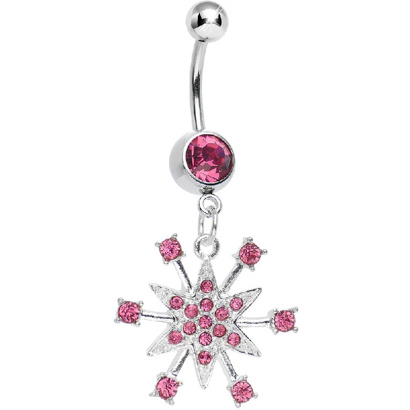 Sparkling Belly Rings with Gemstone Detailing -Pink Gem Starry Snowflake Dangle Belly Ring Sparkling Belly Rings with Gemstone Detailing -Pink Gem Starry Snowflake Dangle Belly Ring