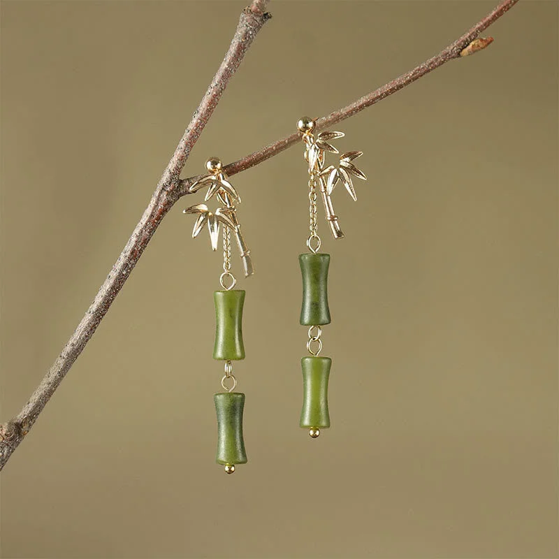 Women's Earrings – Elegant Designs for Every Personality--Buddha Stones 925 Sterling Silver Posts Copper Plated Gold Natural Peridot Bamboo Leaf Drop Earrings