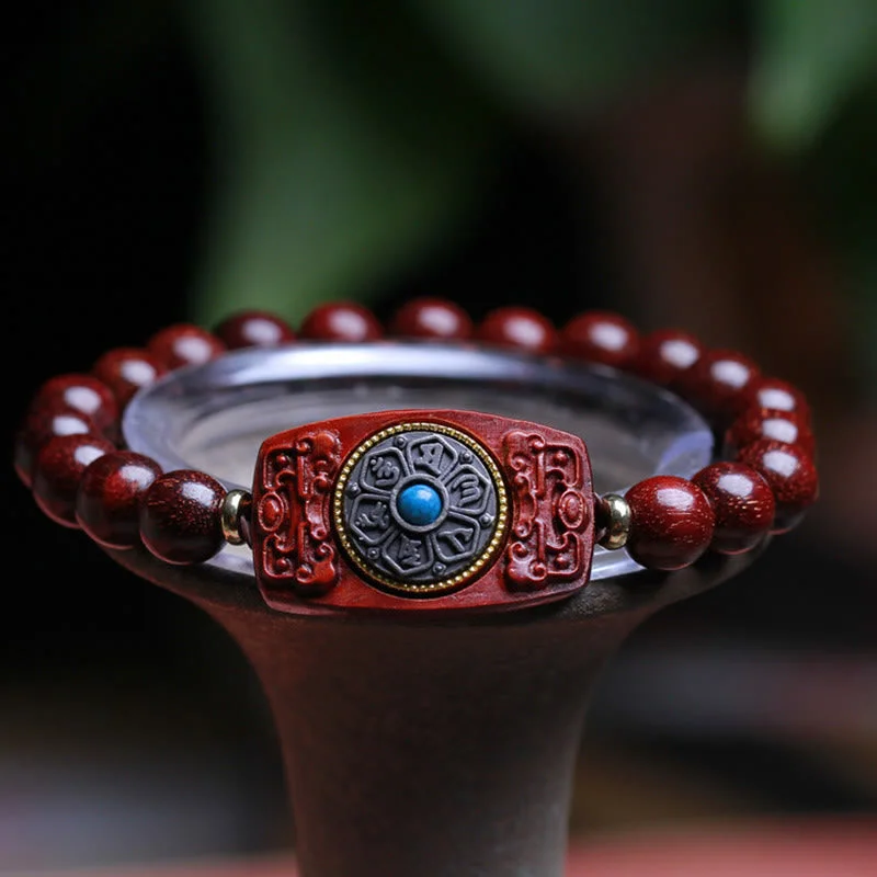 Men's Bracelets with Inspirational Symbols-Buddha Stones Small Leaf Red Sandalwood Green Sandalwood Six True Words Peace Bracelet Men's Bracelets with Inspirational Symbols-Buddha Stones Small Leaf Red Sandalwood Green Sandalwood Six True Words Peace Bracelet
