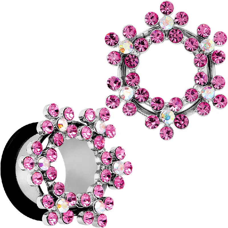 Women's Earrings – Elegant Designs for Every Personality--9/16 Pink and Aurora Gem Snowflake Steel Tunnel Plug Set Women's Earrings – Elegant Designs for Every Personality--9/16 Pink and Aurora Gem Snowflake Steel Tunnel Plug Set