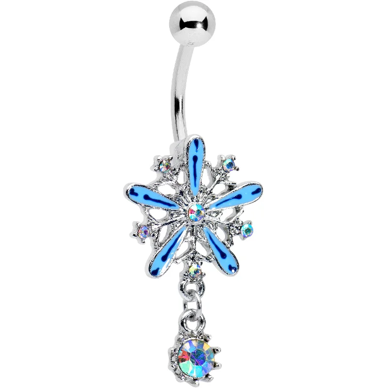 Comfortable Belly Rings with Polished Finish -Aurora Gem Snowflake Blues Christmas Dangle Belly Ring Comfortable Belly Rings with Polished Finish -Aurora Gem Snowflake Blues Christmas Dangle Belly Ring