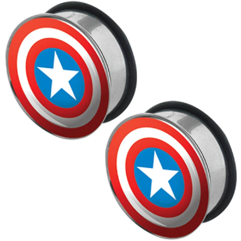 Women's Earrings – Elegant Designs for Every Personality--1 inch Captain America Steel Tunnel Plugs Set