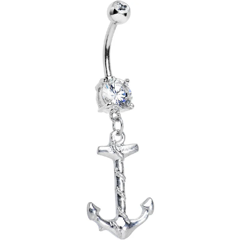 Comfortable Belly Rings with Adjustable Fit -Clear Gem Nautical Anchor Dangle Belly Ring Comfortable Belly Rings with Adjustable Fit -Clear Gem Nautical Anchor Dangle Belly Ring