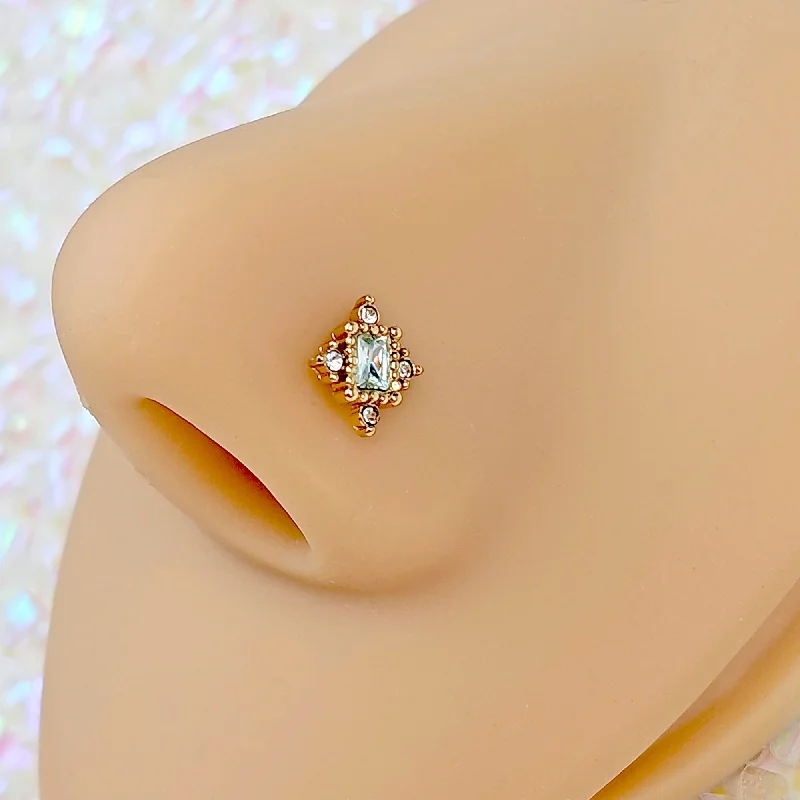 Nose Rings with Barbell Style -20 Gauge 1/4 Clear Gem Gold Tone Regal Seal Nose Bone Nose Rings with Barbell Style -20 Gauge 1/4 Clear Gem Gold Tone Regal Seal Nose Bone