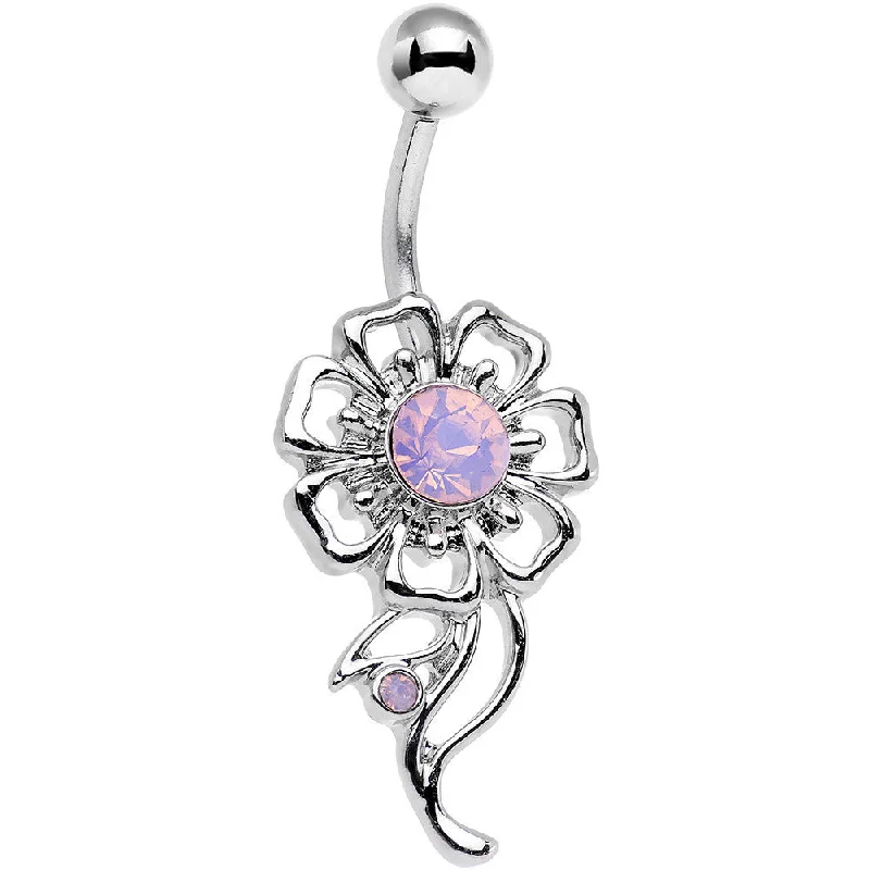 Comfortable Belly Rings for Simple Looks -Pink Faux Opal Drop of Dalliance Framework Flower Belly Ring Comfortable Belly Rings for Simple Looks -Pink Faux Opal Drop of Dalliance Framework Flower Belly Ring