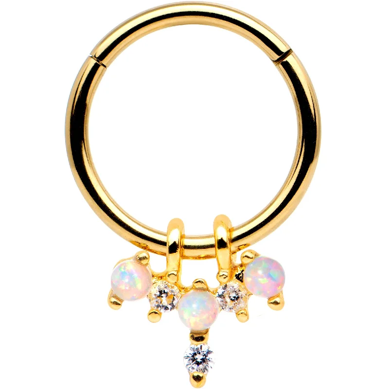 Bold Lip Rings for Confident Fashion16 Gauge 5/16 White Synthetic Opal Gold Tone Hinged Segment Ring