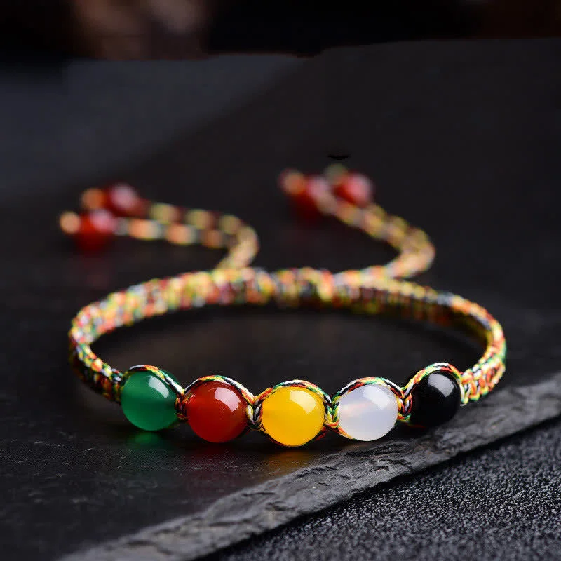 Men's Beaded Bracelets with Natural Stones-Buddha Stones Colorful Agate Metal Wood Water Fire Earth Five Elements String Bracelet Men's Beaded Bracelets with Natural Stones-Buddha Stones Colorful Agate Metal Wood Water Fire Earth Five Elements String Bracelet