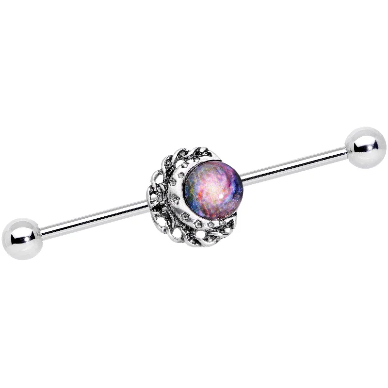 Women's Earrings – Elegant Designs for Every Personality--14 Gauge Swirling Galaxy Inlay Crescent Moon Industrial Barbell 38mm Women's Earrings – Elegant Designs for Every Personality--14 Gauge Swirling Galaxy Inlay Crescent Moon Industrial Barbell 38mm