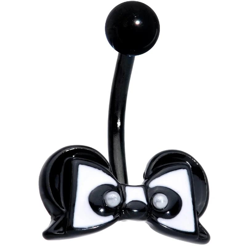 Sparkling Belly Rings for Extra Glamour -Black Bow Panda Bear Belly Ring