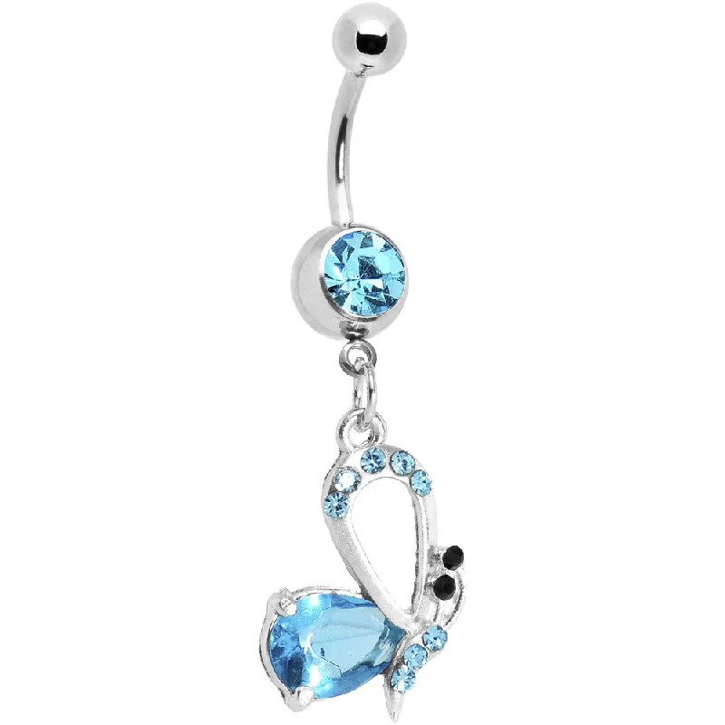 Beautiful Belly Rings for Fashion-Forward Women -Aqua Gem Side Winder Butterfly Dangle Belly Ring Beautiful Belly Rings for Fashion-Forward Women -Aqua Gem Side Winder Butterfly Dangle Belly Ring