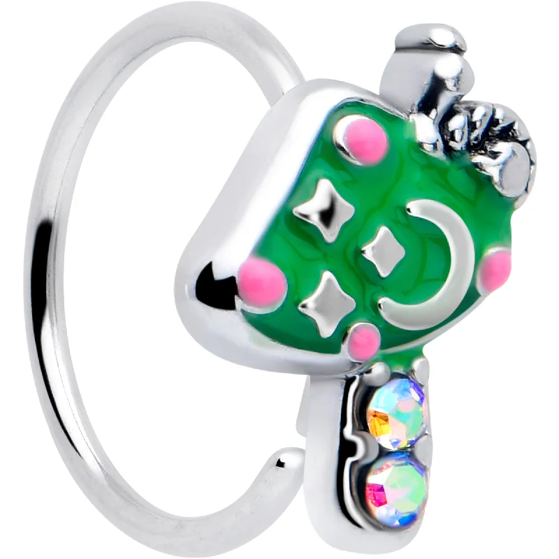 Timeless Nose Rings with Unique Appeal -20 Gauge 5/16 Aurora Gem Fanciful Green Mushroom Nose Hoop Timeless Nose Rings with Unique Appeal -20 Gauge 5/16 Aurora Gem Fanciful Green Mushroom Nose Hoop