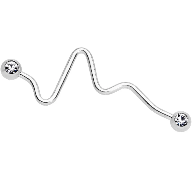 Women's Earrings – Elegant Designs for Every Personality--14 Gauge Clear Gem Sound Wave Industrial Barbell 35mm