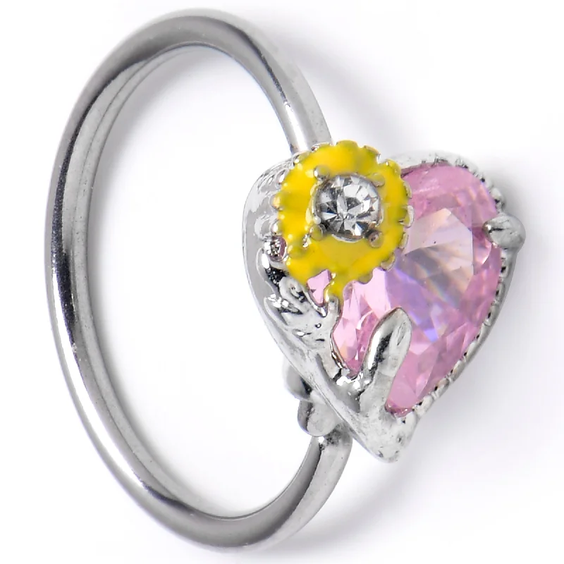 Designer Nose Rings for Bold Looks -20 Gauge 5/16 Pink Clear Gem Sunflower Heart Love Nose Hoop Designer Nose Rings for Bold Looks -20 Gauge 5/16 Pink Clear Gem Sunflower Heart Love Nose Hoop