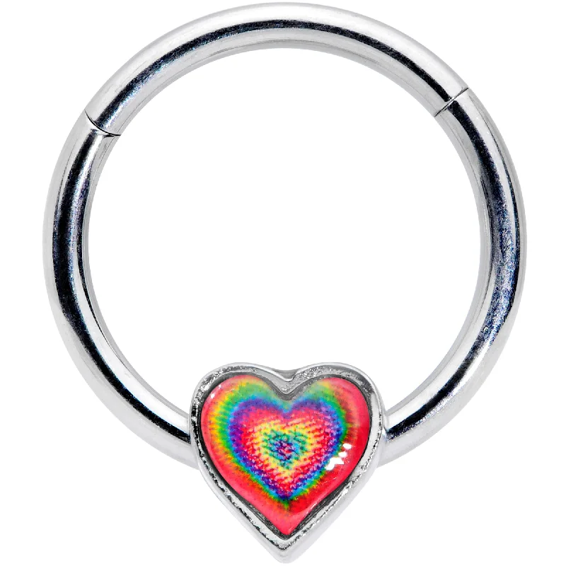 Affordable Nose Rings for All Styles -16 Gauge 3/8 Rainbow Tie Dye Heart Valentines Day Hinged Segment Ring Affordable Nose Rings for All Styles -16 Gauge 3/8 Rainbow Tie Dye Heart Valentines Day Hinged Segment Ring