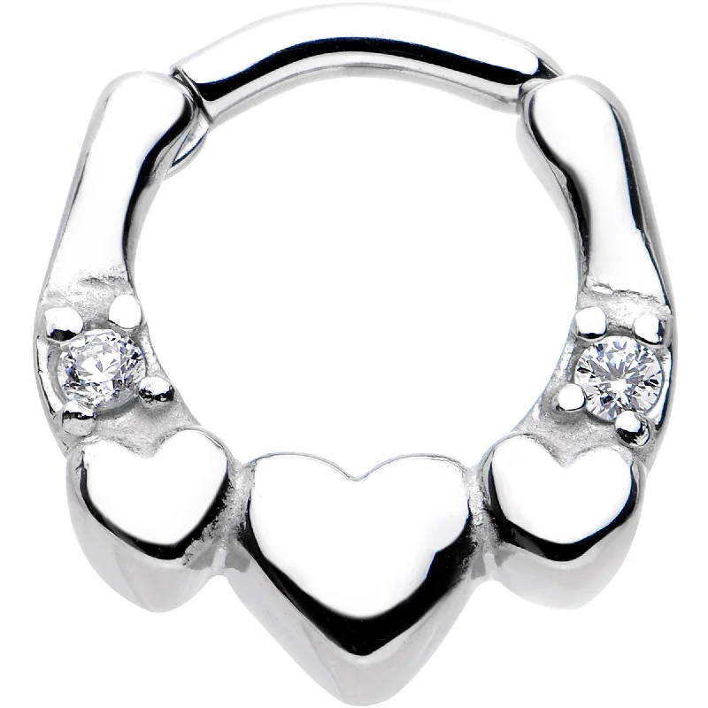 Designer Nose Rings for Elegant Women -14 Gauge 1/4 Clear Gem Hearty Hug Hearts Septum Clicker Designer Nose Rings for Elegant Women -14 Gauge 1/4 Clear Gem Hearty Hug Hearts Septum Clicker