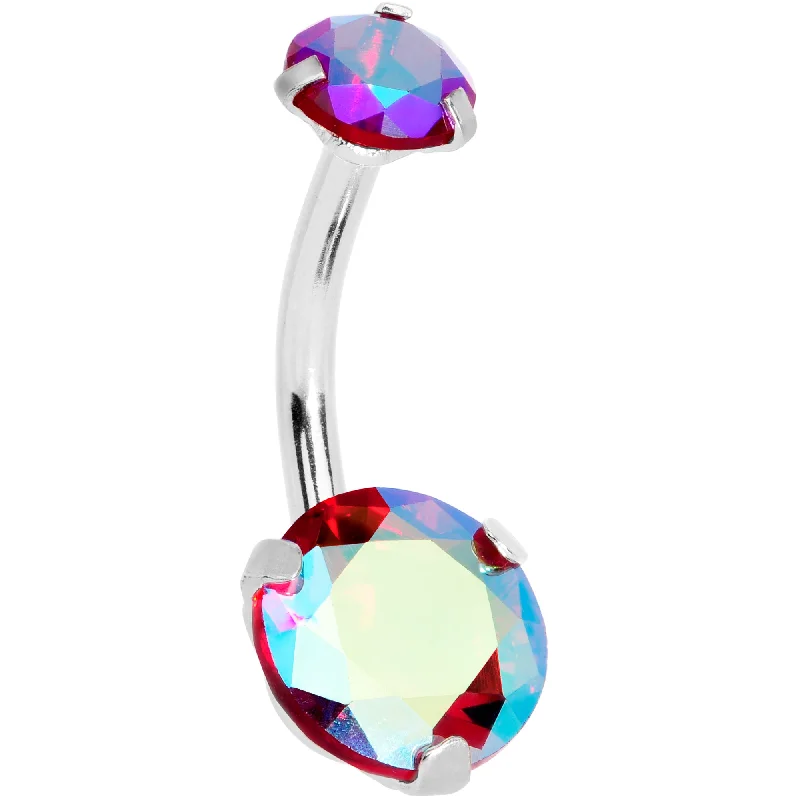 Comfortable Belly Rings with Stylish Features -Red CZ Gem Duo Internally Threaded Belly Ring Comfortable Belly Rings with Stylish Features -Red CZ Gem Duo Internally Threaded Belly Ring