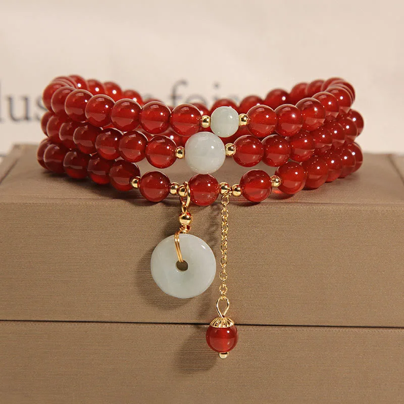 Large Cuff Bangles for Women-Buddha Stones Natural Red Agate Jade Peace Buckle Calm Triple Wrap Bracelet Large Cuff Bangles for Women-Buddha Stones Natural Red Agate Jade Peace Buckle Calm Triple Wrap Bracelet