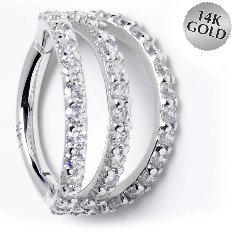 Nose Rings for Vintage Look -16 Gauge 5/16 Solid 14KT White Gold Clear CZ Gem Row Hinged Segment Ring Nose Rings for Vintage Look -16 Gauge 5/16 Solid 14KT White Gold Clear CZ Gem Row Hinged Segment Ring