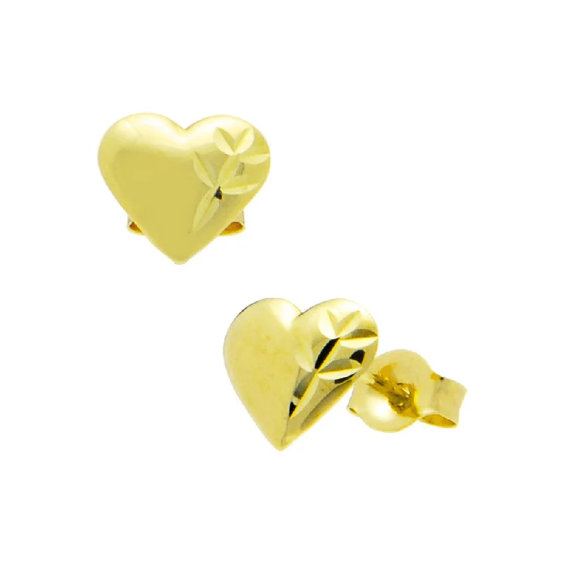 Women's Earrings – Elegant Designs for Every Personality--14kt Yellow Gold Pattern Heart Stud Earrings