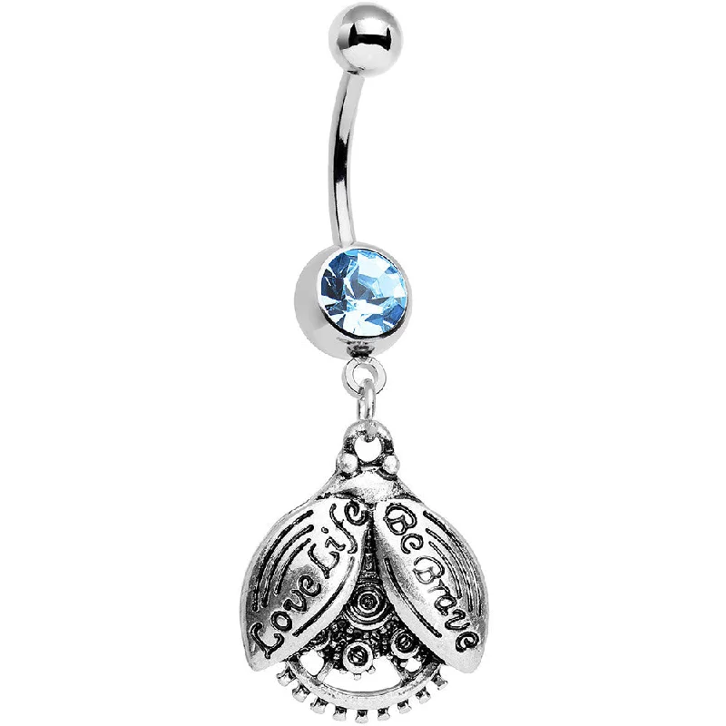 Trendy Belly Rings for Bold Fashionistas -Aqua Gem Love Life Be Brave Leaf Steampunk Gears Dangle Belly Ring Trendy Belly Rings for Bold Fashionistas -Aqua Gem Love Life Be Brave Leaf Steampunk Gears Dangle Belly Ring