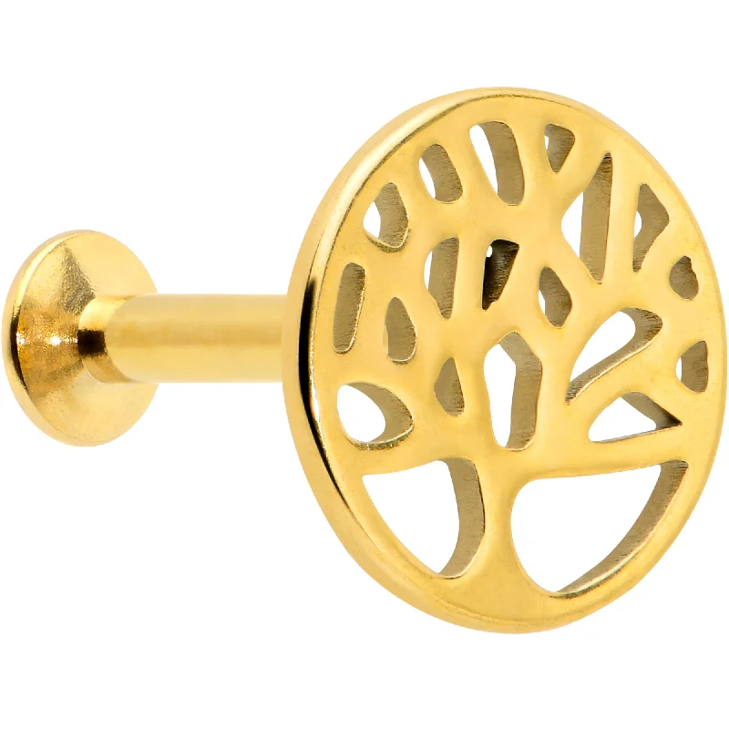 Lip Rings for Bold Piercings and Unique Style16 Gauge 5/16 Gold Tone Tree Circle Internal Thread Labret Monroe Tragus