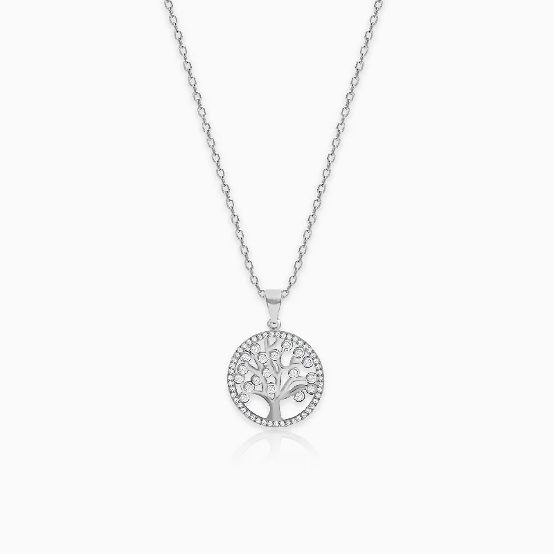 Shop Classic Women's Necklaces & Pendants with a Modern Twist-Silver Zircon Tree of Life Pendant with Link Chain Shop Classic Women's Necklaces & Pendants with a Modern Twist-Silver Zircon Tree of Life Pendant with Link Chain