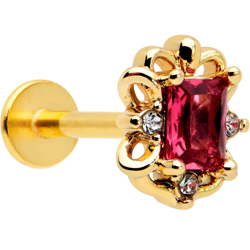 Bold Lip Rings for Fashion-Lovers16 Gauge 5/16 Red Gem Gold Tone Regal Escutcheon Labret Monroe Tragus