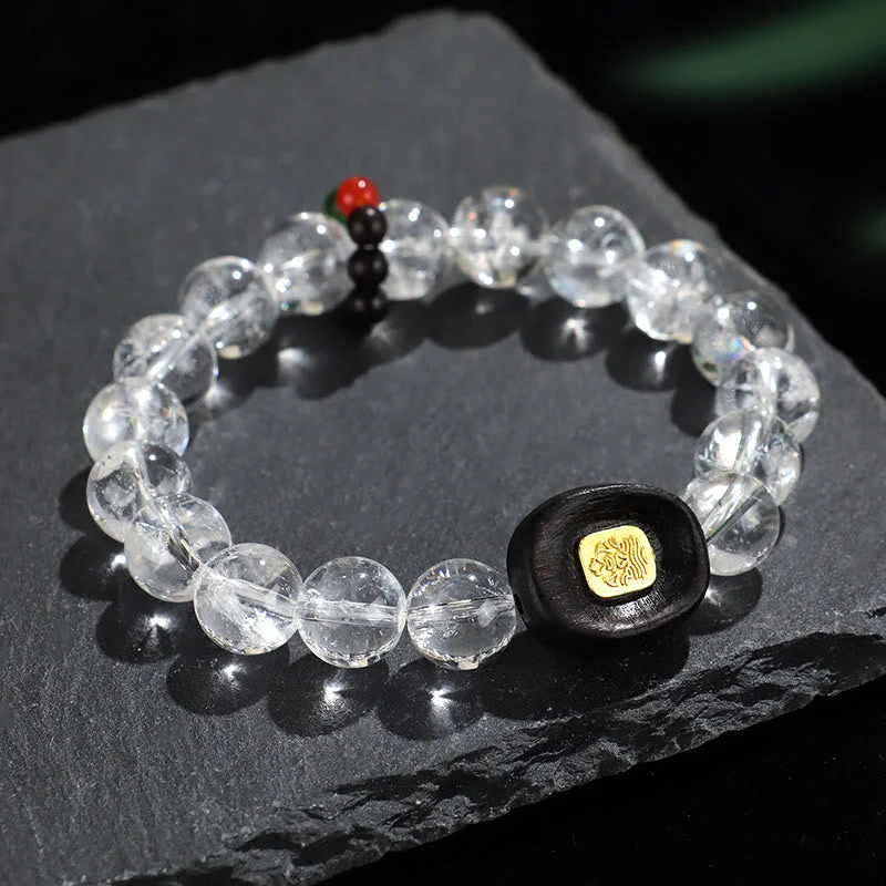 Engraved Metal Bracelets for Men-Buddha Stones White Crystal Ebony Wood Sak Yant Zashi Lhamo Healing Bracelet Engraved Metal Bracelets for Men-Buddha Stones White Crystal Ebony Wood Sak Yant Zashi Lhamo Healing Bracelet