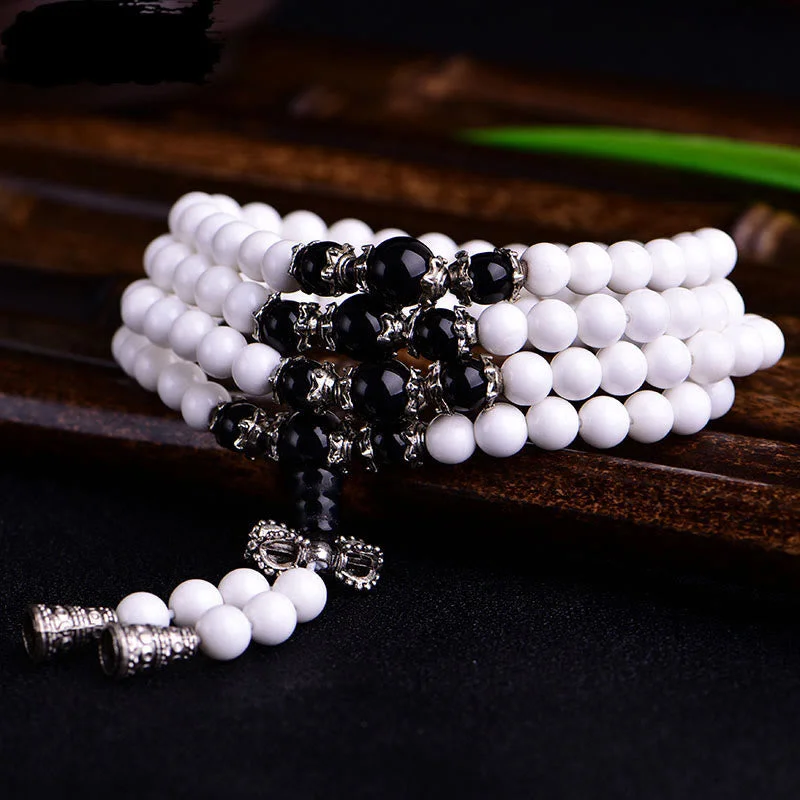 Men's Bracelets with Inspirational Quotes-Buddha Stones 108 Mala Beads White Porcelain Six True Words 'Om Mani Padme Hum' Patience Bracelet Men's Bracelets with Inspirational Quotes-Buddha Stones 108 Mala Beads White Porcelain Six True Words 'Om Mani Padme Hum' Patience Bracelet
