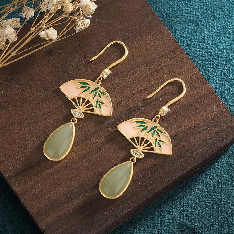 Women's Earrings – Elegant Designs for Every Personality--Buddha Stones Natural Green Aventurine Fan Pattern Luck Drop Earrings Women's Earrings – Elegant Designs for Every Personality--Buddha Stones Natural Green Aventurine Fan Pattern Luck Drop Earrings