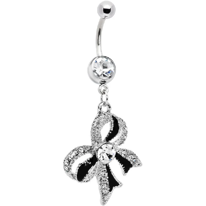 Stylish Belly Rings for Bold Fashion Choices -Crystalline Gem Black Tie Bow Dangle Belly Ring Stylish Belly Rings for Bold Fashion Choices -Crystalline Gem Black Tie Bow Dangle Belly Ring