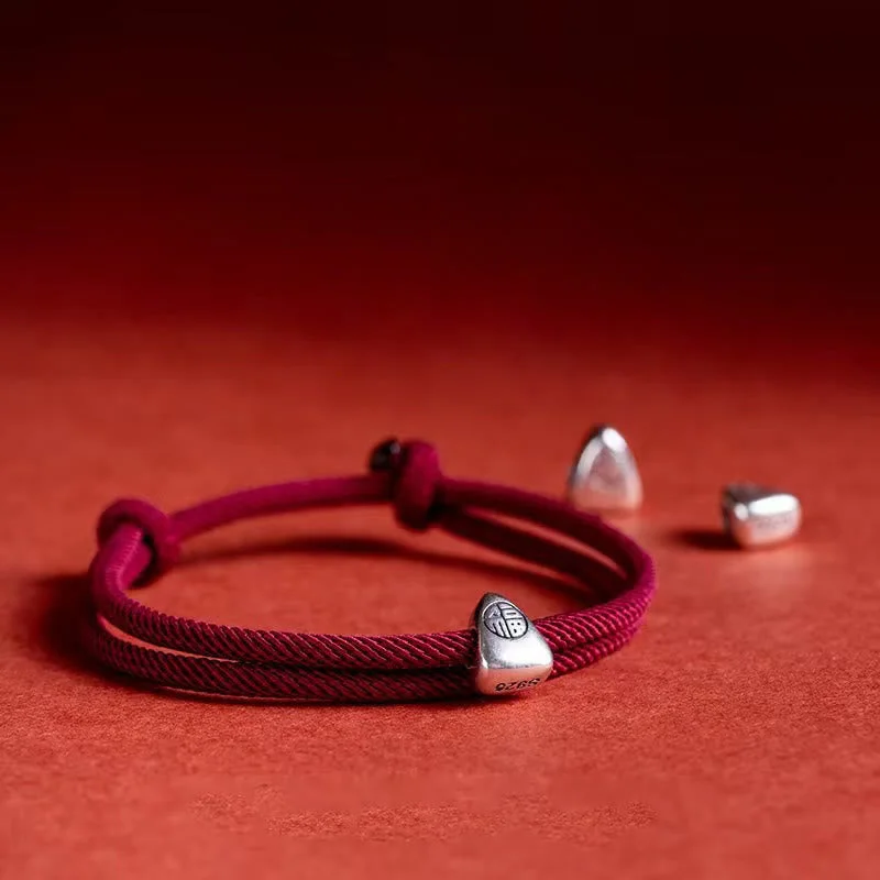 Trendy Bracelets for Men with Silver Accents-Buddha Stones 925 Sterling Silver Fu Character Blessing Handmade Braided Bracelet
