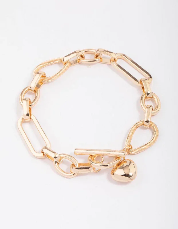 Unique Gemstone Wedding Bangles for Women-Gold Multi Link Heart T&O Chain Bracelet