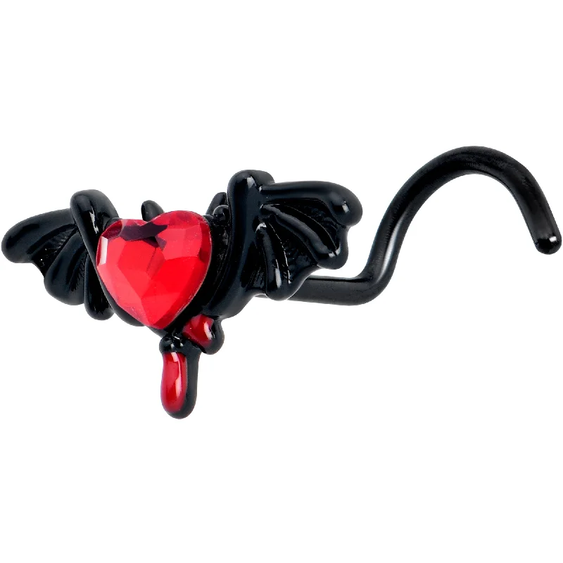Nose Rings with Opals -20 Gauge 7mm Red Gem Black Bleeding Heart Bat Left Side Nose Screw Nose Rings with Opals -20 Gauge 7mm Red Gem Black Bleeding Heart Bat Left Side Nose Screw