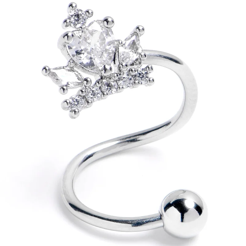 Comfortable Belly Rings for Daily Wear -16 Gauge 3/8 Clear Gem Crown Heart Spiral Twister Belly Ring Comfortable Belly Rings for Daily Wear -16 Gauge 3/8 Clear Gem Crown Heart Spiral Twister Belly Ring