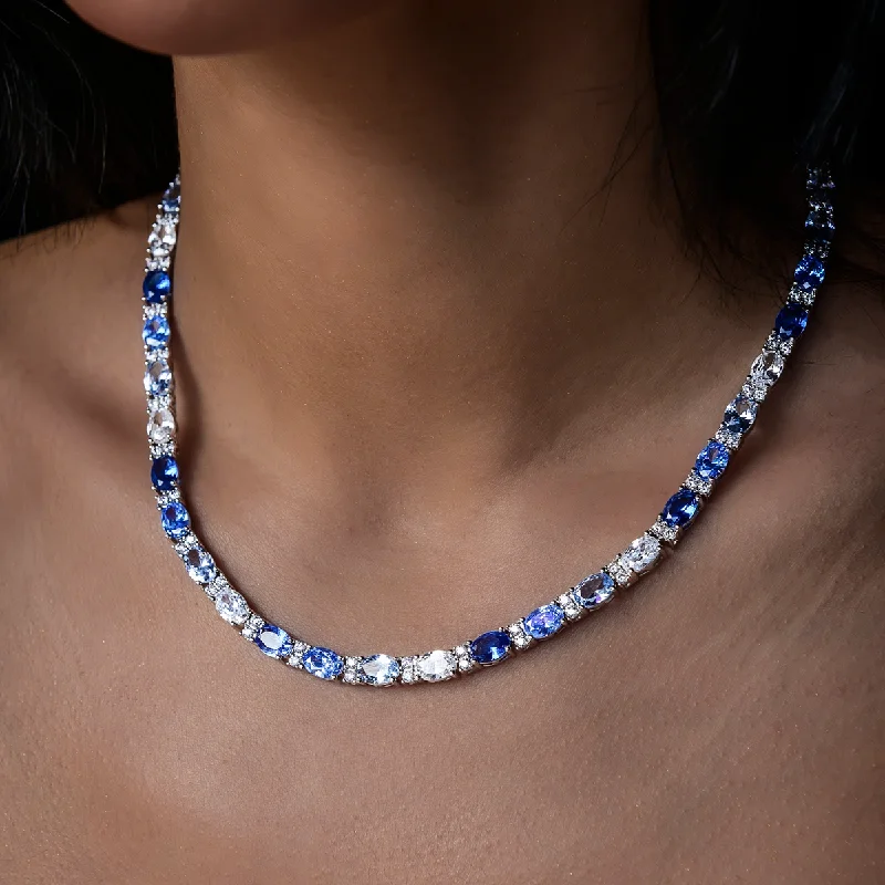 Shop Classic Women's  Necklaces & Pendants with a Modern Twist-Blue Mixed Oval Cut Tennis Necklace- 5mm
