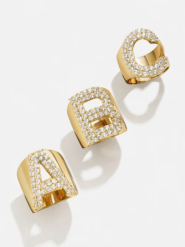 Chic Women's Rings for Fashion-Forward Looks-Custom Pavé Initial Ring - Gold/Pavé