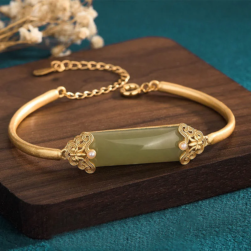 Adjustable Gold Bangles for Women-Buddha Stones Hetian Jade 24K Gold Plated Luck Bracelet Bangle Adjustable Gold Bangles for Women-Buddha Stones Hetian Jade 24K Gold Plated Luck Bracelet Bangle