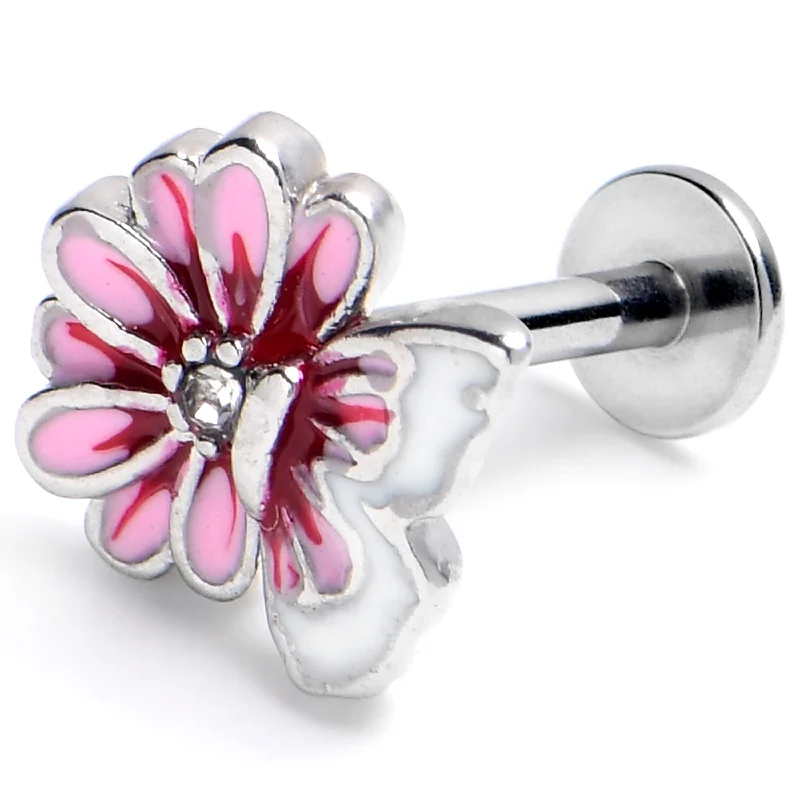 Comfortable Lip Rings for Everyday Fashion16 Gauge 5/16 Clear Gem Butterfly Blossom Pink Labret Monroe Tragus Comfortable Lip Rings for Everyday Fashion16 Gauge 5/16 Clear Gem Butterfly Blossom Pink Labret Monroe Tragus