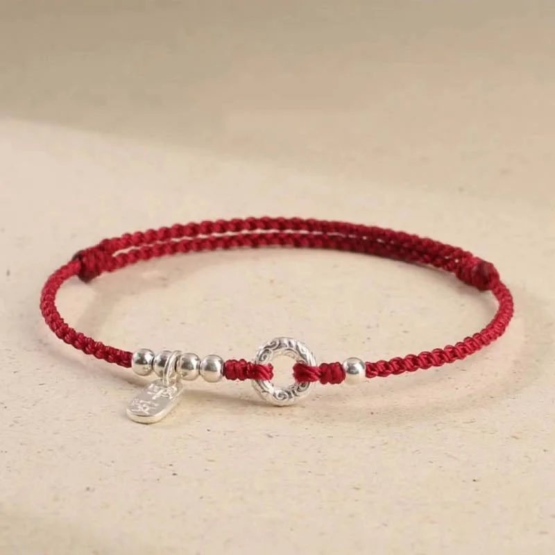Men's Bracelets with Fashionable Details-Buddha Stones 925 Sterling Silver Auspicious Clouds Peace Buckle Safe And Sound Bracelet Anklet Men's Bracelets with Fashionable Details-Buddha Stones 925 Sterling Silver Auspicious Clouds Peace Buckle Safe And Sound Bracelet Anklet