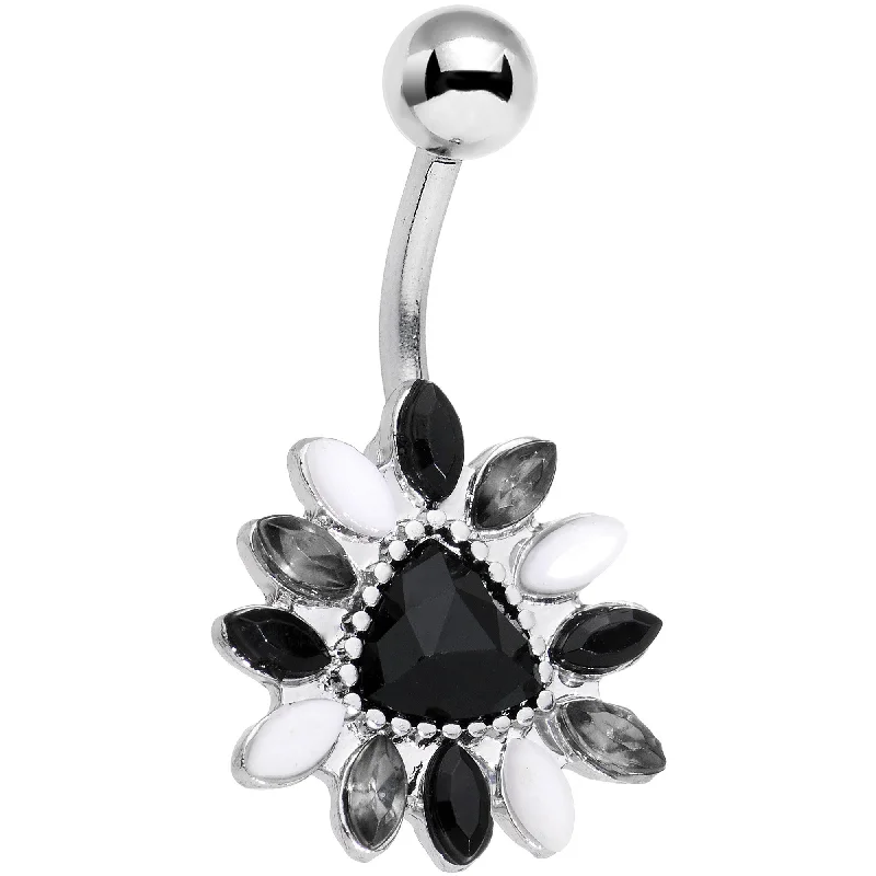 Comfortable Belly Rings for Bold Looks -Black White Gem Art Deco Splash Belly Ring