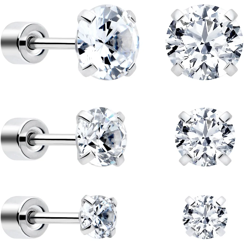 Women's Earrings – Elegant Designs for Every Personality--CZ Flat Back Stud Earrings - 3 Pairs Women's Earrings – Elegant Designs for Every Personality--CZ Flat Back Stud Earrings - 3 Pairs