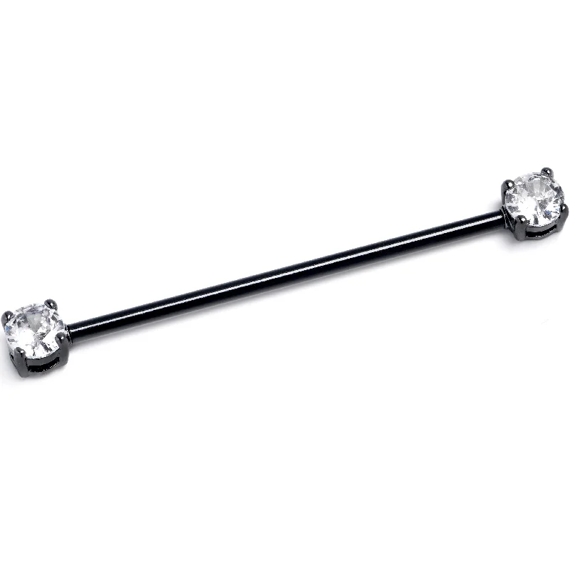 Women's Earrings – Elegant Designs for Every Personality--14 Gauge Clear CZ Gem Black Internally Threaded Industrial Barbell 38mm Women's Earrings – Elegant Designs for Every Personality--14 Gauge Clear CZ Gem Black Internally Threaded Industrial Barbell 38mm