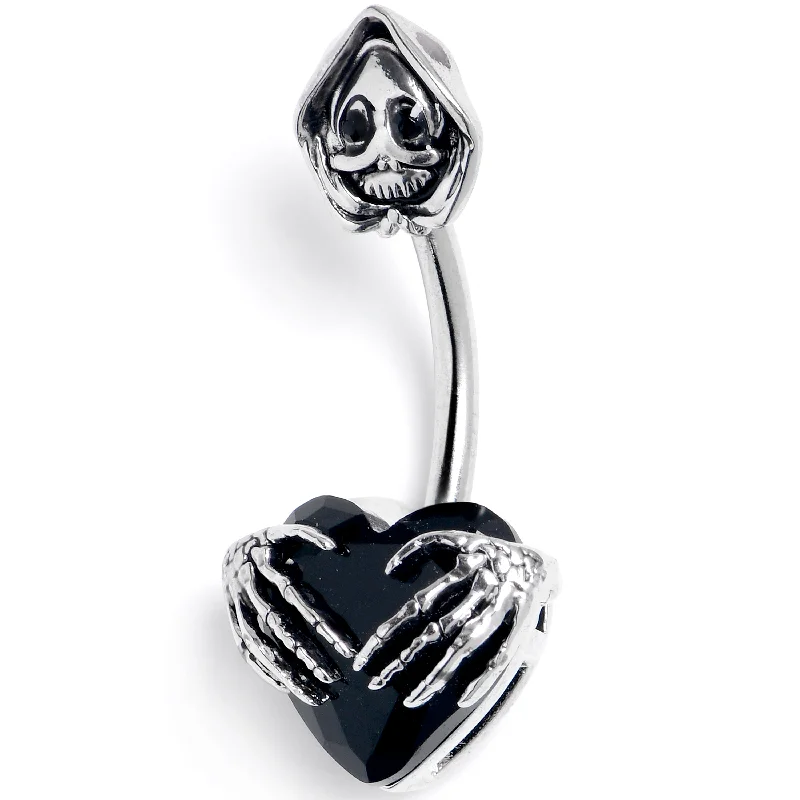 Comfortable Belly Rings for Simple Looks -Black Gem Grim Reaper Heart Double Mount Belly Ring Comfortable Belly Rings for Simple Looks -Black Gem Grim Reaper Heart Double Mount Belly Ring