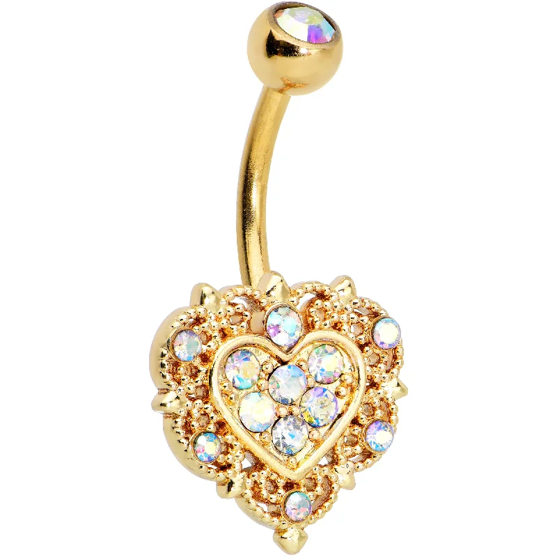 Belly Rings with Gemstone Designs for Chic Style -Aurora Gem Gold Tone Baroque Heart Valentines Day Belly Ring Belly Rings with Gemstone Designs for Chic Style -Aurora Gem Gold Tone Baroque Heart Valentines Day Belly Ring