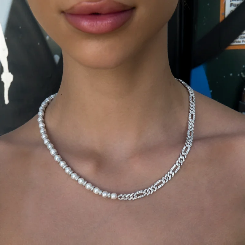 Shop Classic Women's  Necklaces & Pendants with a Modern Twist-Diamond Figaro Pearl Necklace