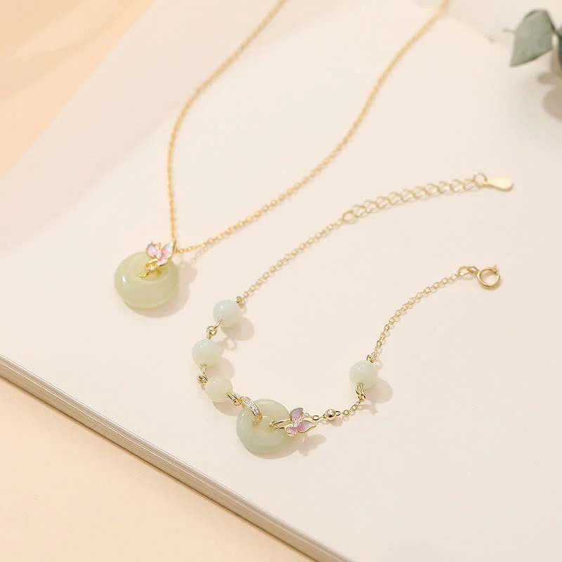 Chunky Bangles for Women-Buddha Stones 925 Sterling Silver Natural Hetian Jade Peace Buckle Orchid Luck Bracelet Necklace Pendant Set Chunky Bangles for Women-Buddha Stones 925 Sterling Silver Natural Hetian Jade Peace Buckle Orchid Luck Bracelet Necklace Pendant Set